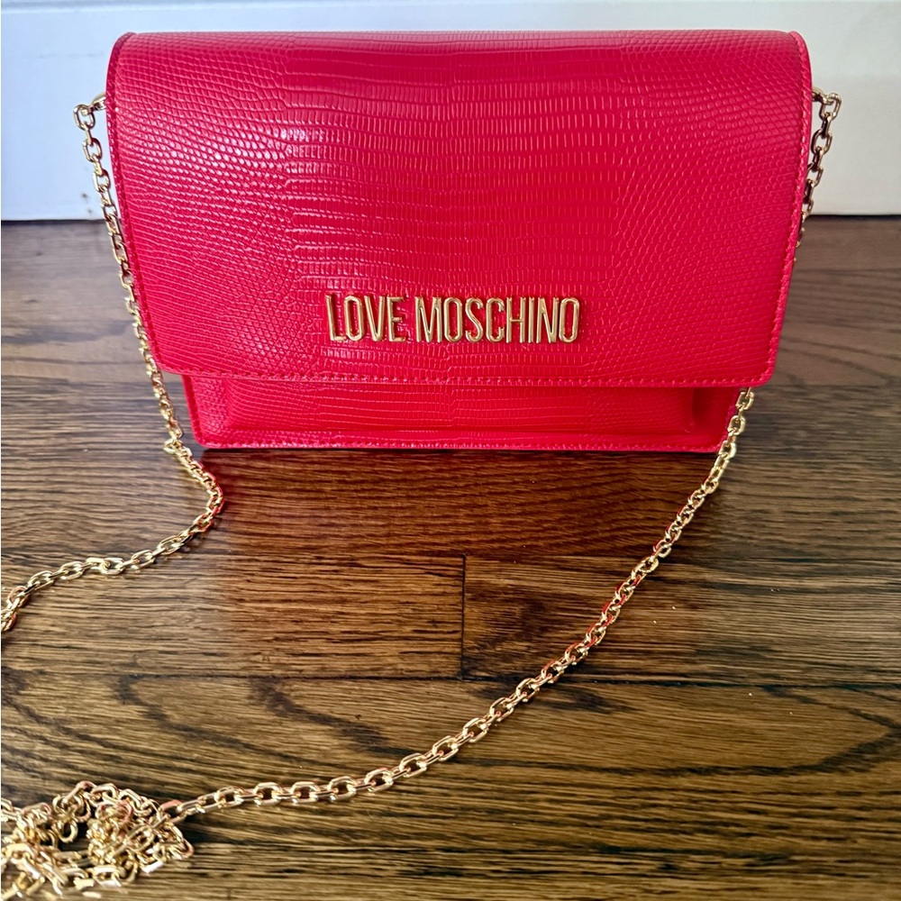 Love Moschino Red and Gold Crossbody Bag with Chain Strap